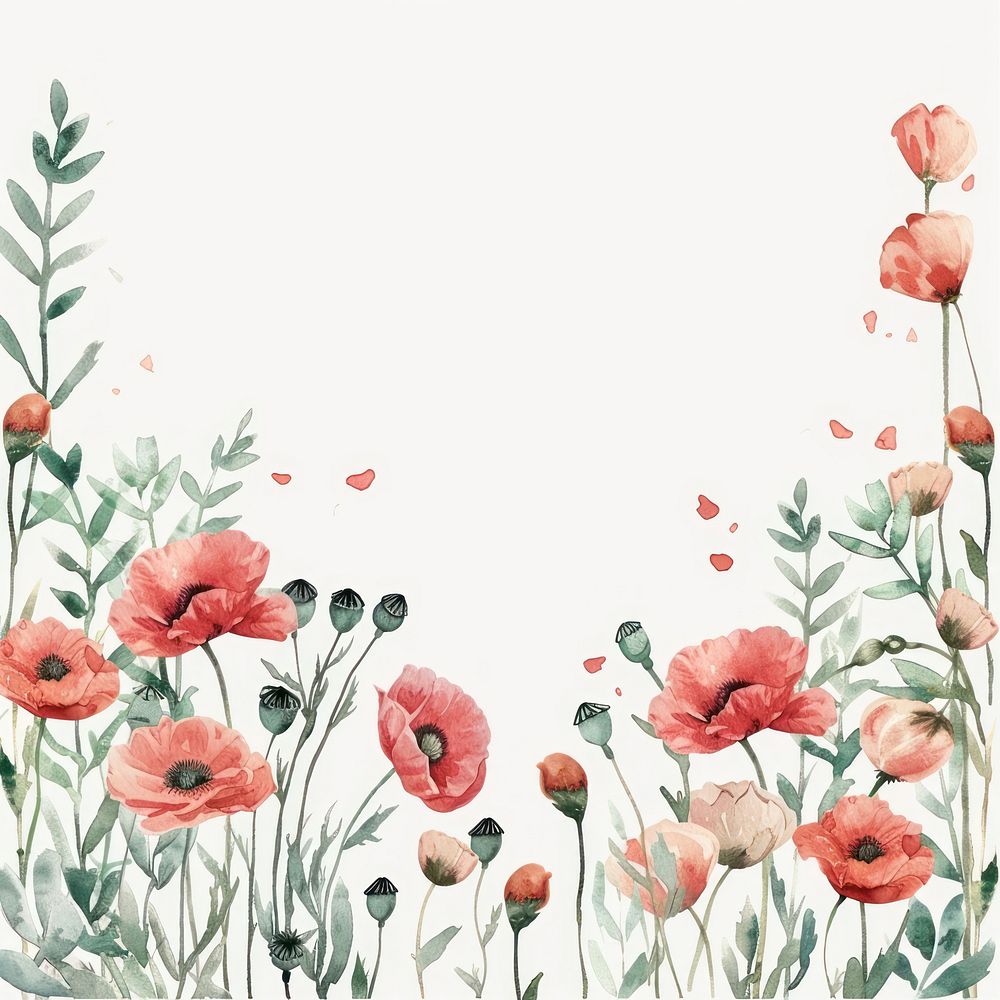 Poppies border watercolor backgrounds pattern flower.