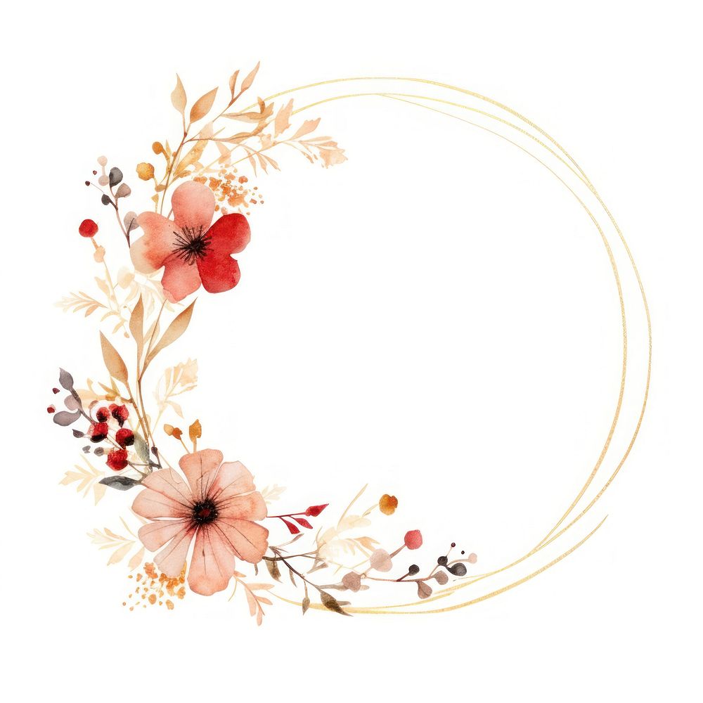 Red gold flower wreath pattern plant white background.
