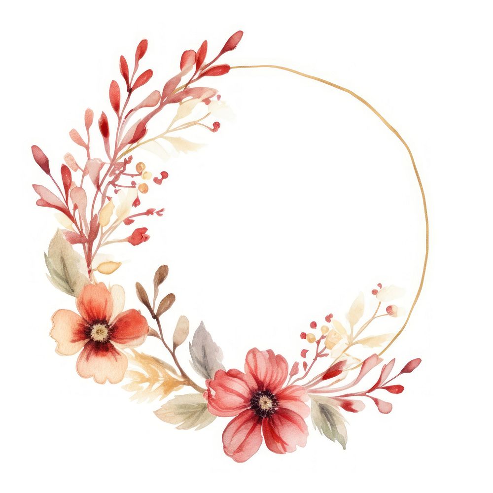 Red gold flower wreath pattern plant white background.