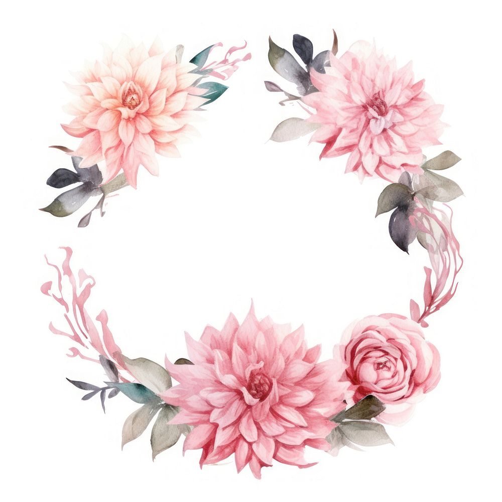 Rose and dahlia wreath flower plant white background.