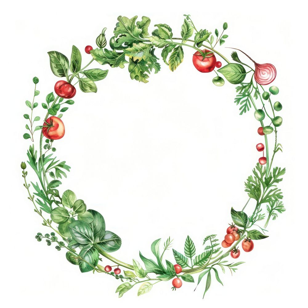 Salad border watercolor wreath pattern circle.