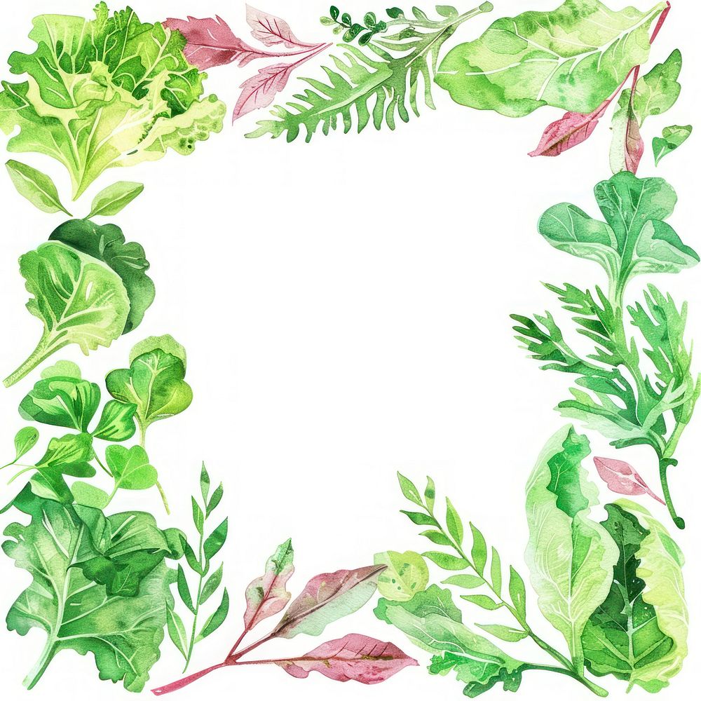 Salad border watercolor backgrounds vegetable plant.
