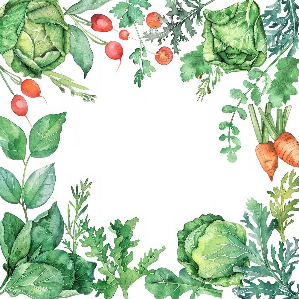 Salad border watercolor backgrounds vegetable plant.