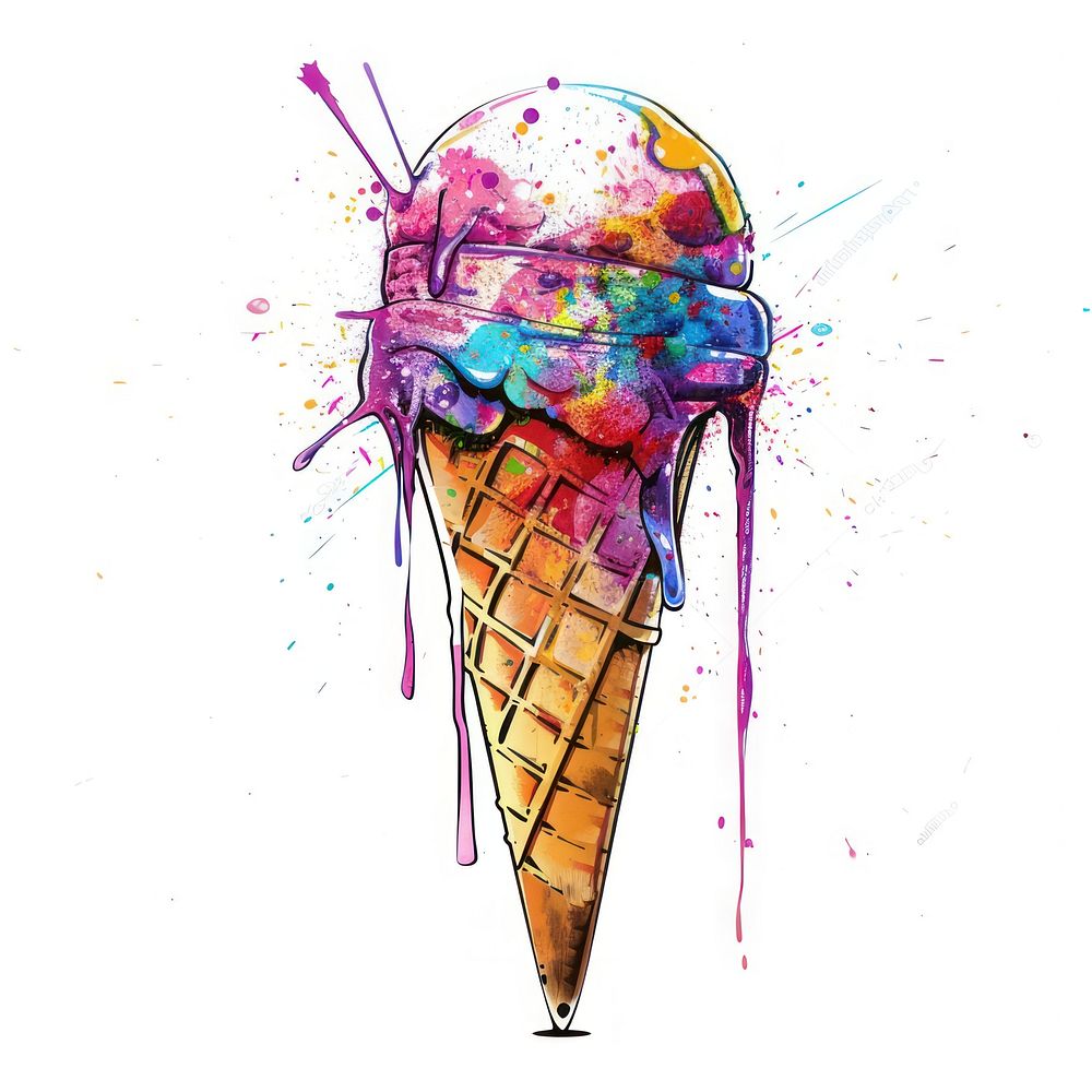 Graffiti icecream cone dessert food white background.