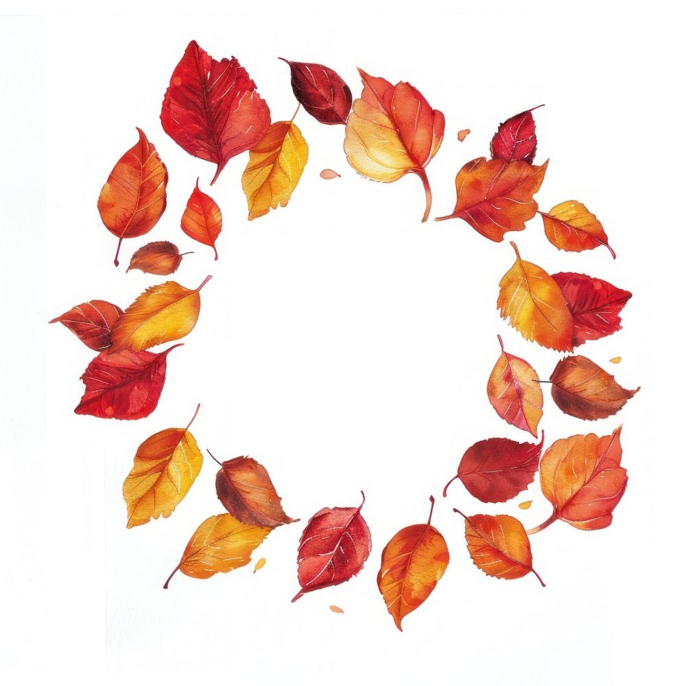 Autumn leaves border watercolor circle plant petal.