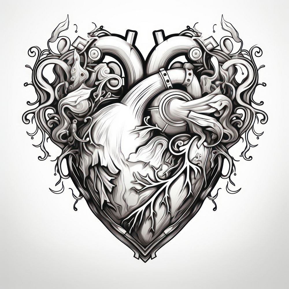Metal heart drawing sketch tattoo.