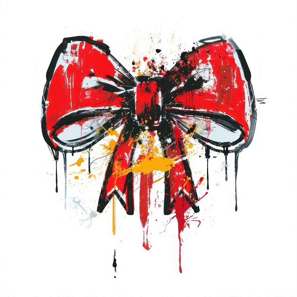 Graffiti red bow art painting white background.