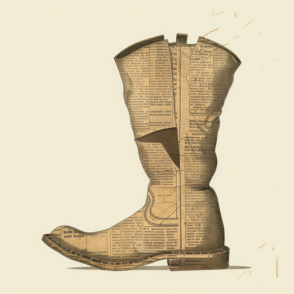 Ephemera minimal boot footwear paper art.