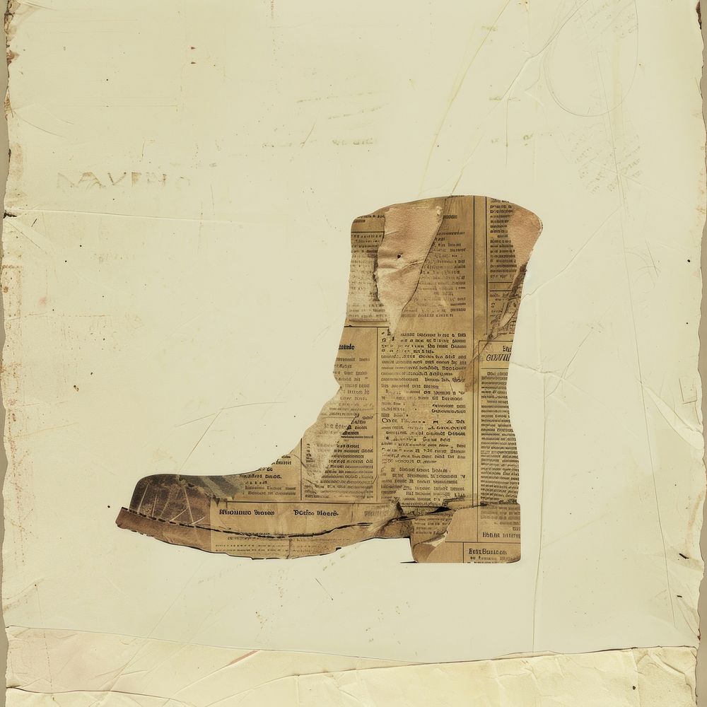 Ephemera minimal boot footwear paper art.