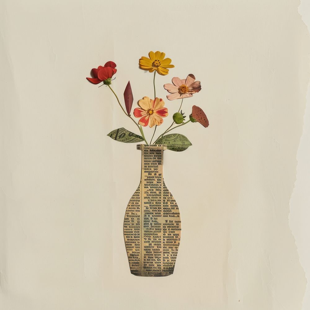 Ephemera minimal flower vase art painting plant.