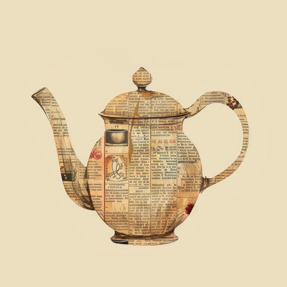 Ephemera paper tea kettle teapot art refreshment.