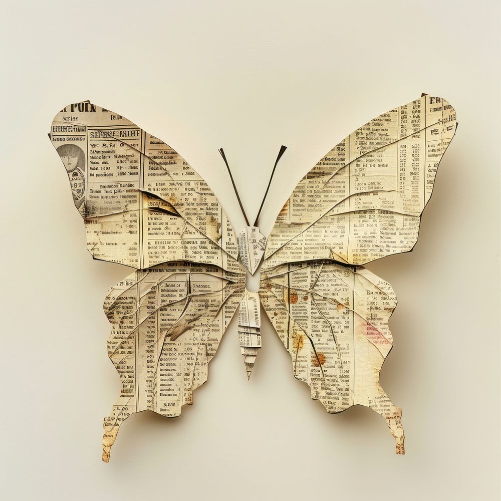 Ephemera paper butterfly insect art white background.