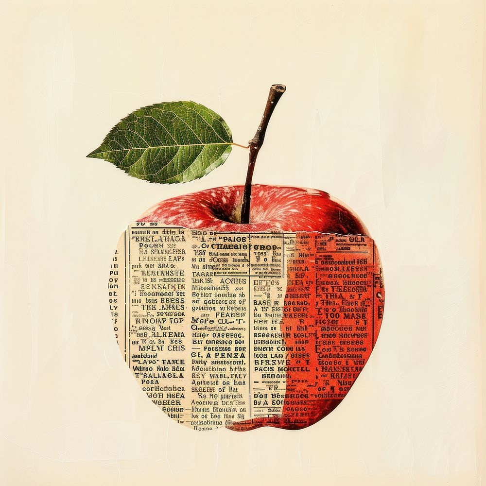 Ephemera paper red apple fruit plant text.
