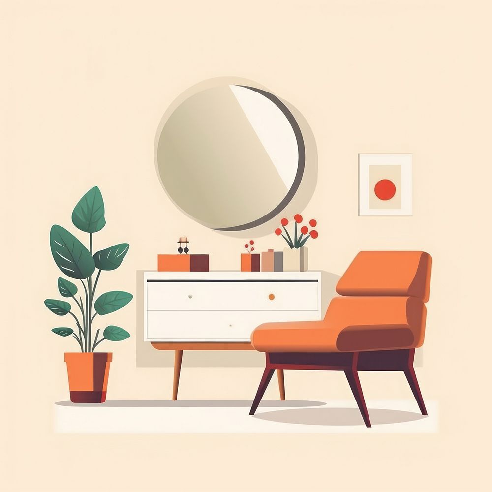 Mirror flat vector illustration furniture chair apartment.