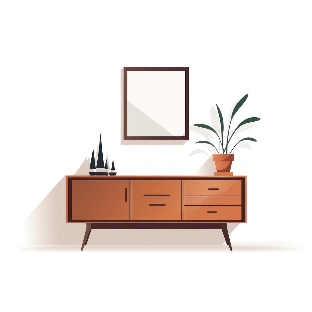 Mirror flat vector illustration furniture sideboard drawer.