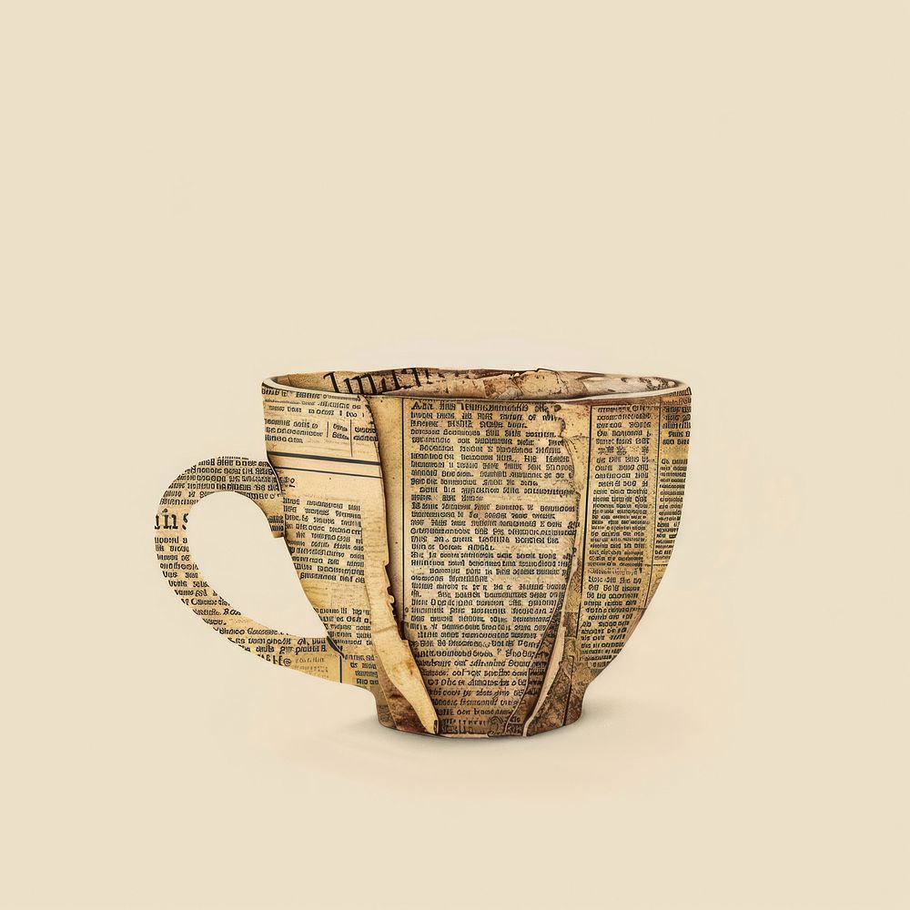 Newspaper coffee cup drink mug art.