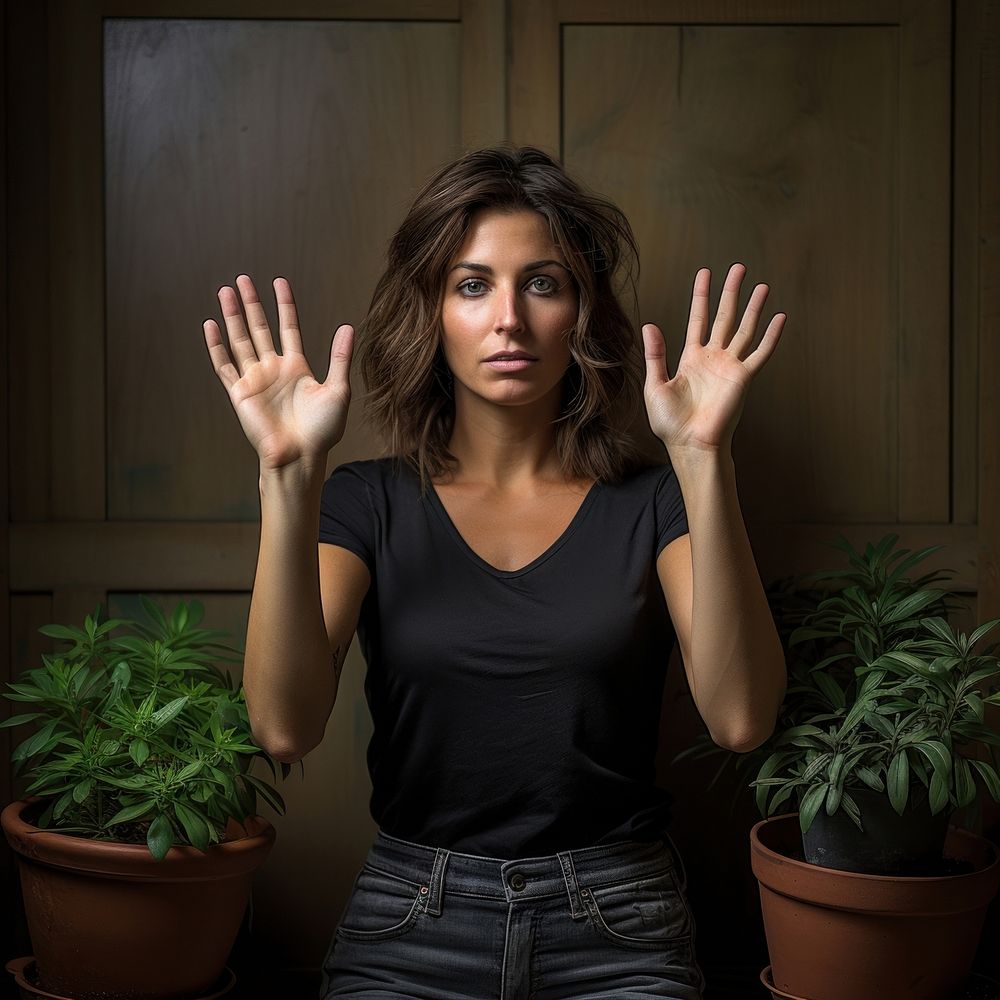 Woman with her hands raised in agesture portrait photography adult.