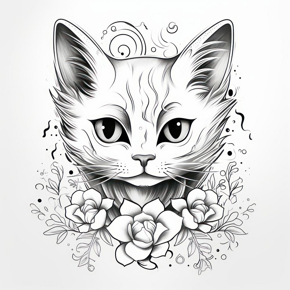 Serene kitten drawing sketch tattoo.