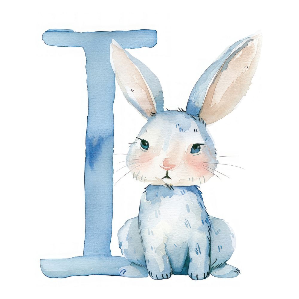 Bunny alphabet I mammal rabbit watercolor painting.