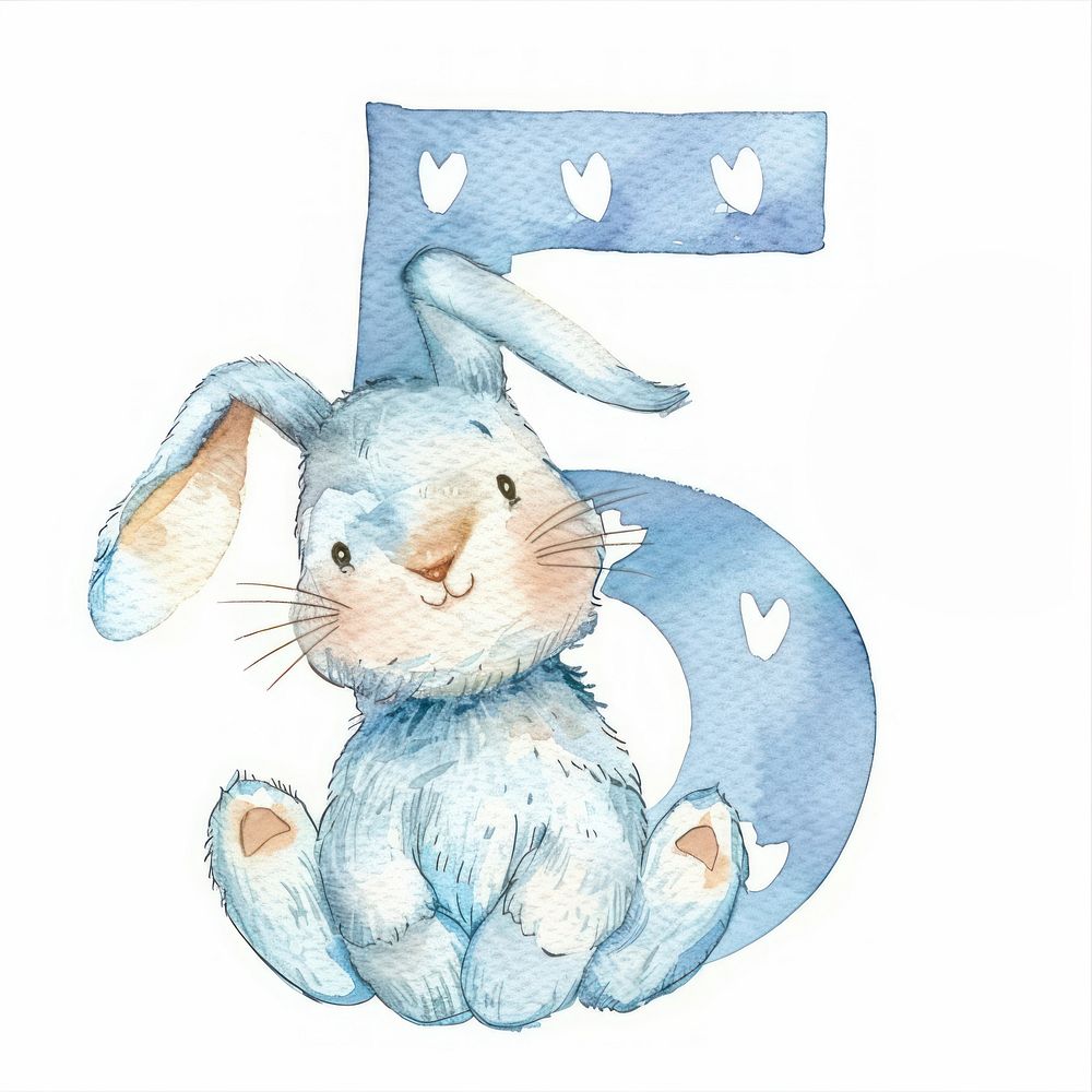 Bunny alphabet 5 mammal rabbit watercolor painting.