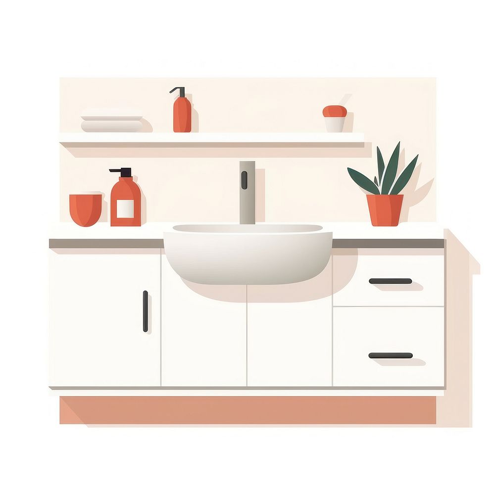 Sink flat vector illustration furniture white background countertop.