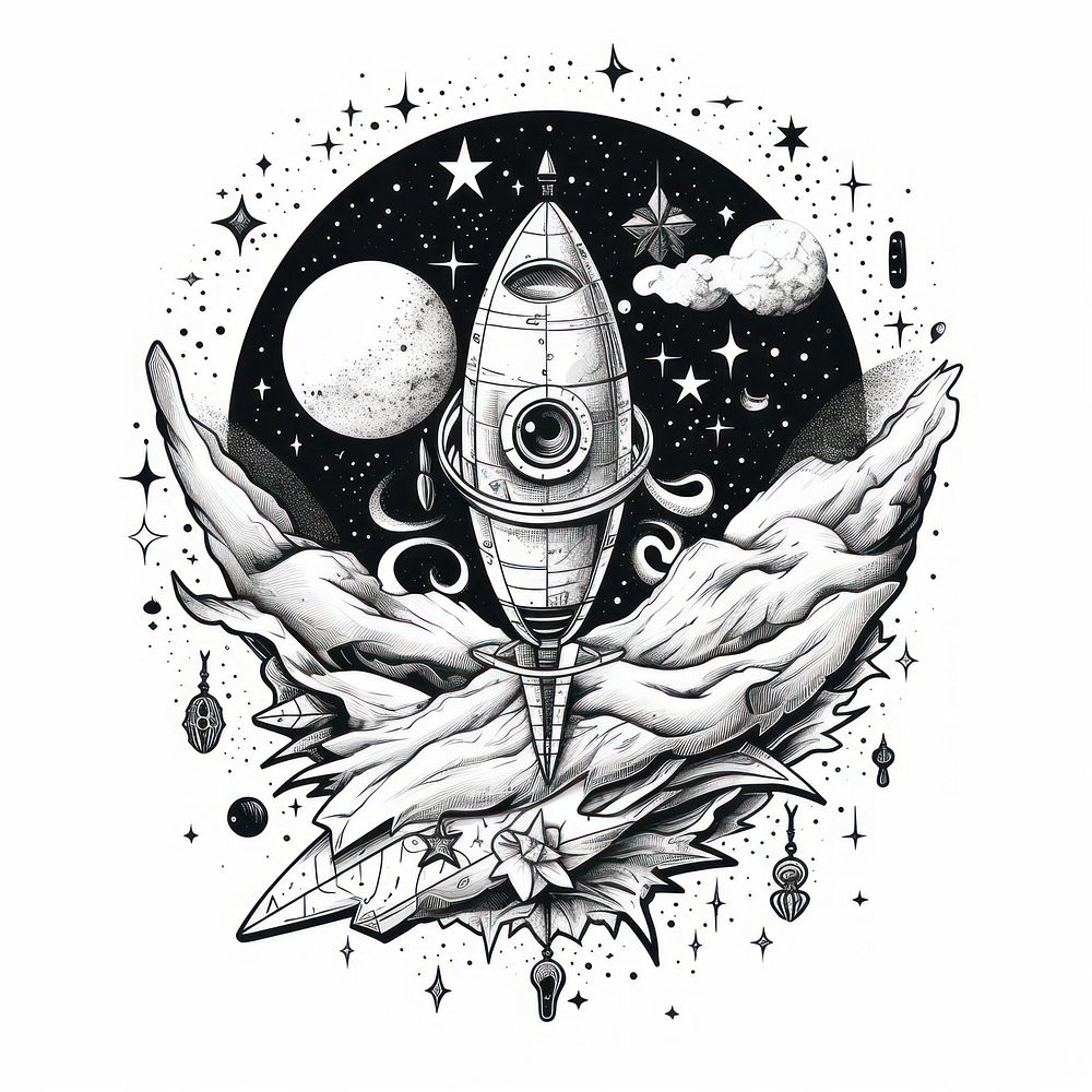 Space themed drawing sketch tattoo. | Free Photo Illustration - rawpixel