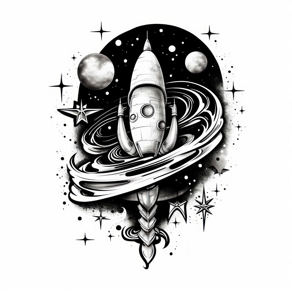 Space themed astronomy drawing sketch.