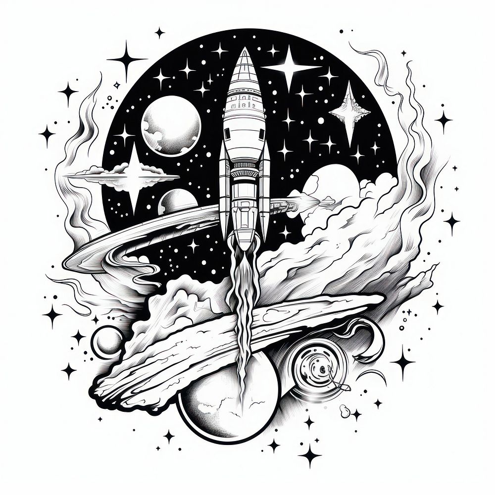 Space themed drawing sketch illustrated.