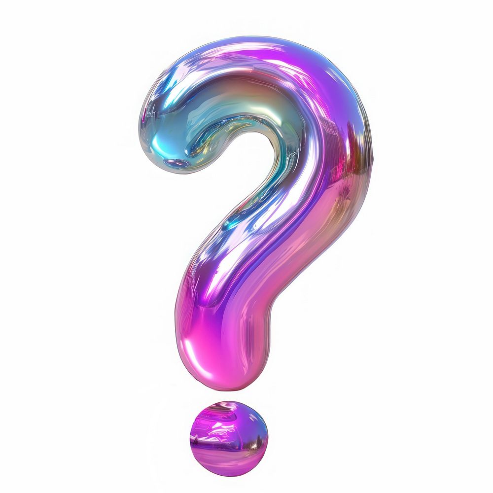 Iridescent bubble question mark number font white background.