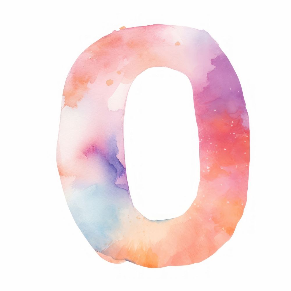 Watercolor illustration number letter 0 text white background accessories.