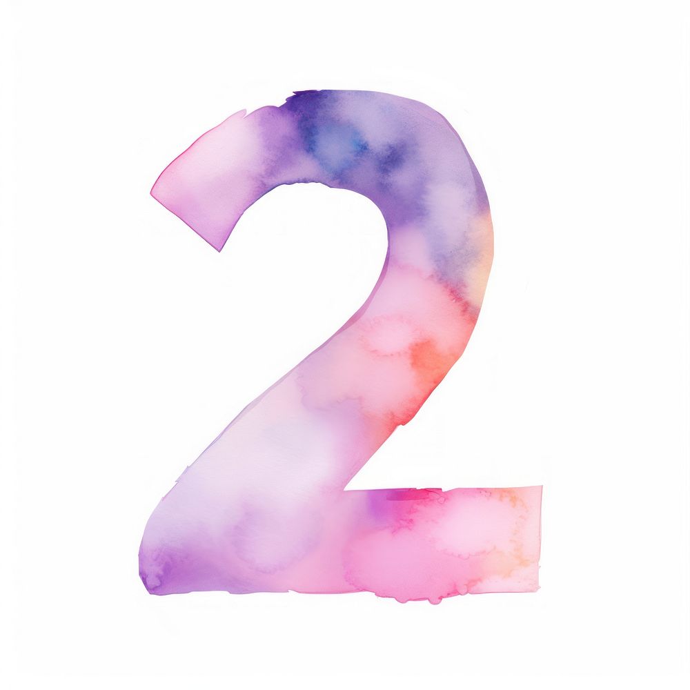 Watercolor illustration number letter 2 text white background creativity.
