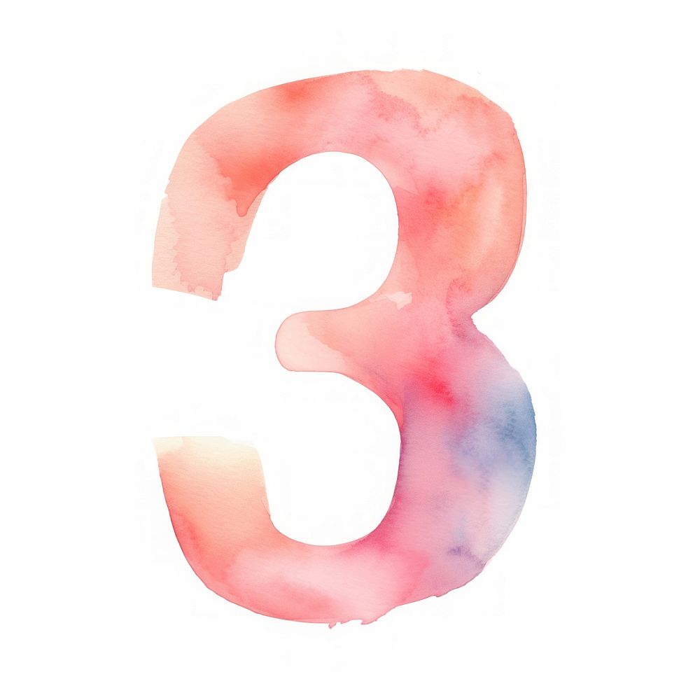 Watercolor illustration number letter 3 white background creativity abstract.