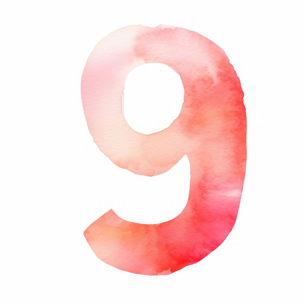 Watercolor illustration number letter 9 text white background abstract.