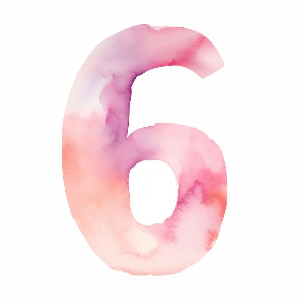 Watercolor illustration number letter 6 text white background creativity.