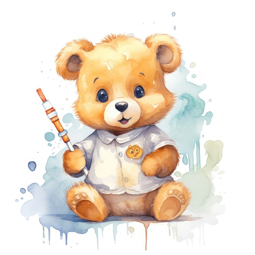 Nurse bear hugging large syringe cartoon cute toy.