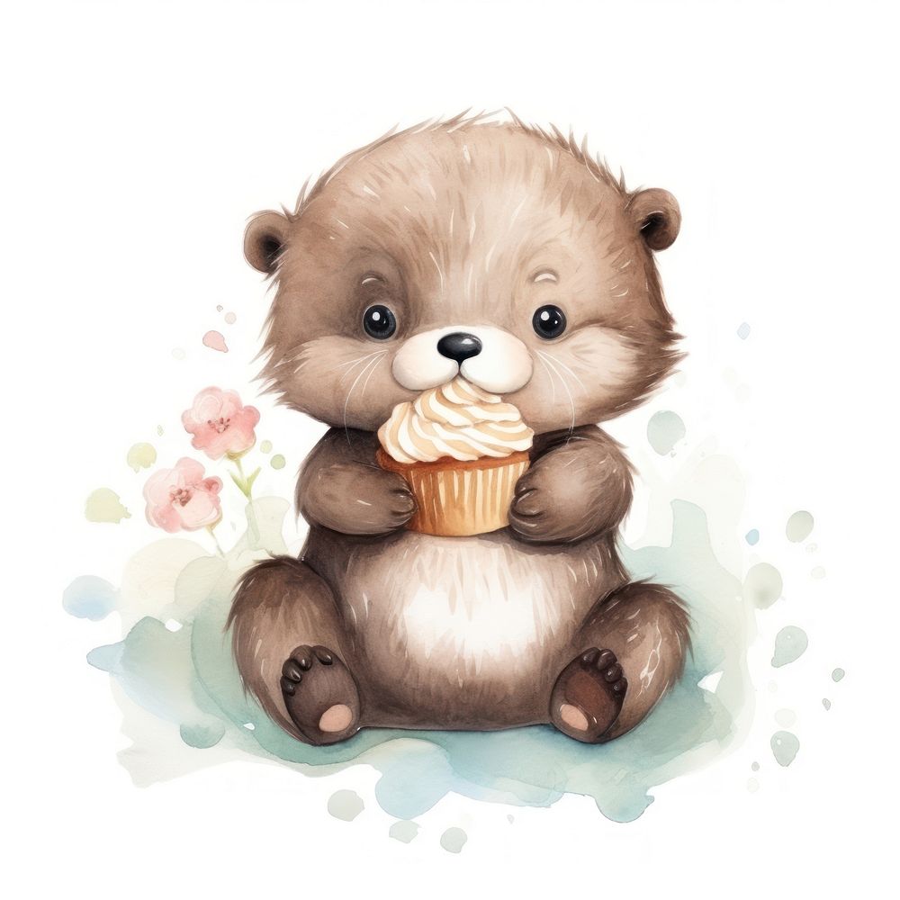 Otter eating cupcake cartoon mammal animal.