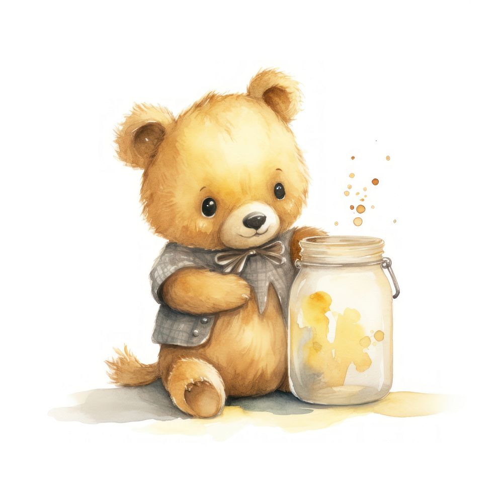 Baby bear hugging honey jar cartoon cute toy.