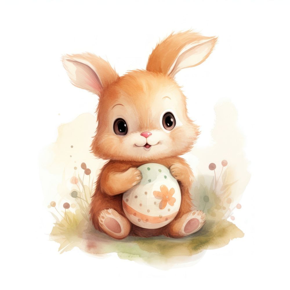 Baby rabbit hugging easter egg animal cartoon mammal.