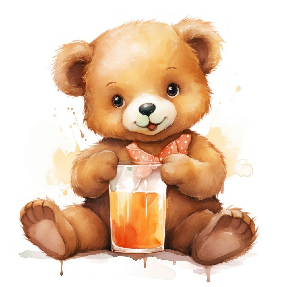 Bear drinking juice cartoon glass cute.