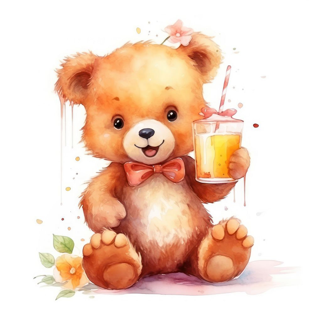 Bear drinking juice cartoon cute baby.