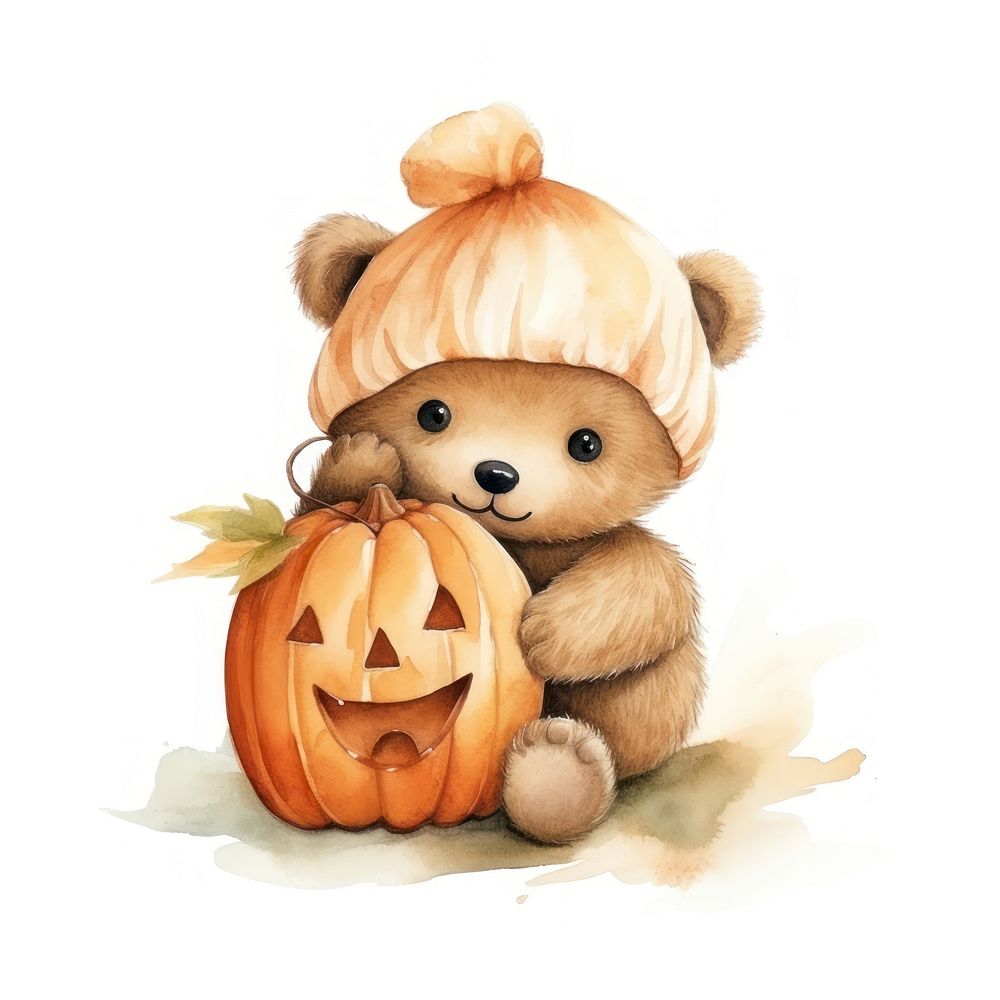 Bear hugging halloween pumpkin cartoon mammal animal.
