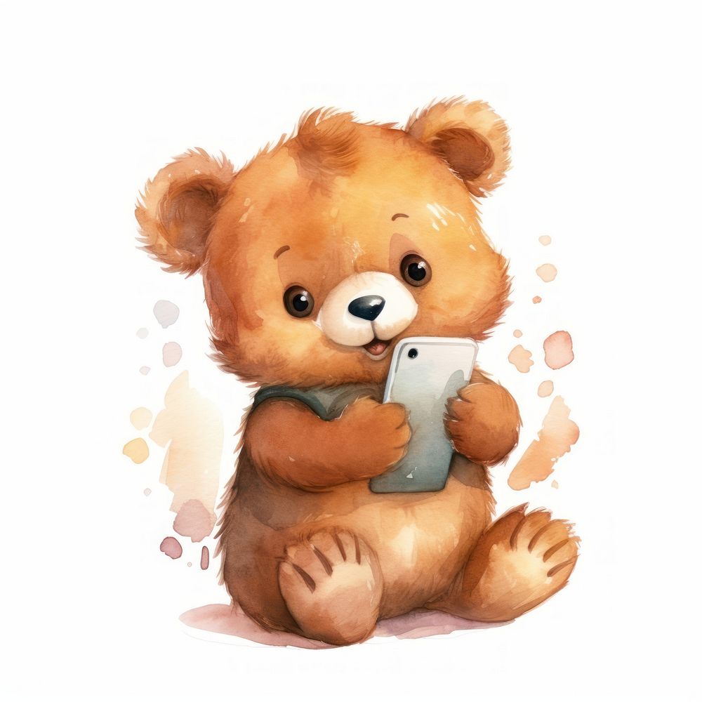 Bear hugging phone cartoon mammal animal.