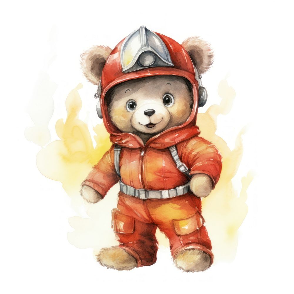 Fire fighter bear cartoon cute baby.