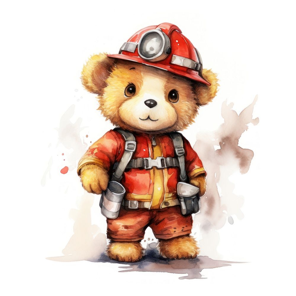 Fire fighter bear cartoon helmet cute.