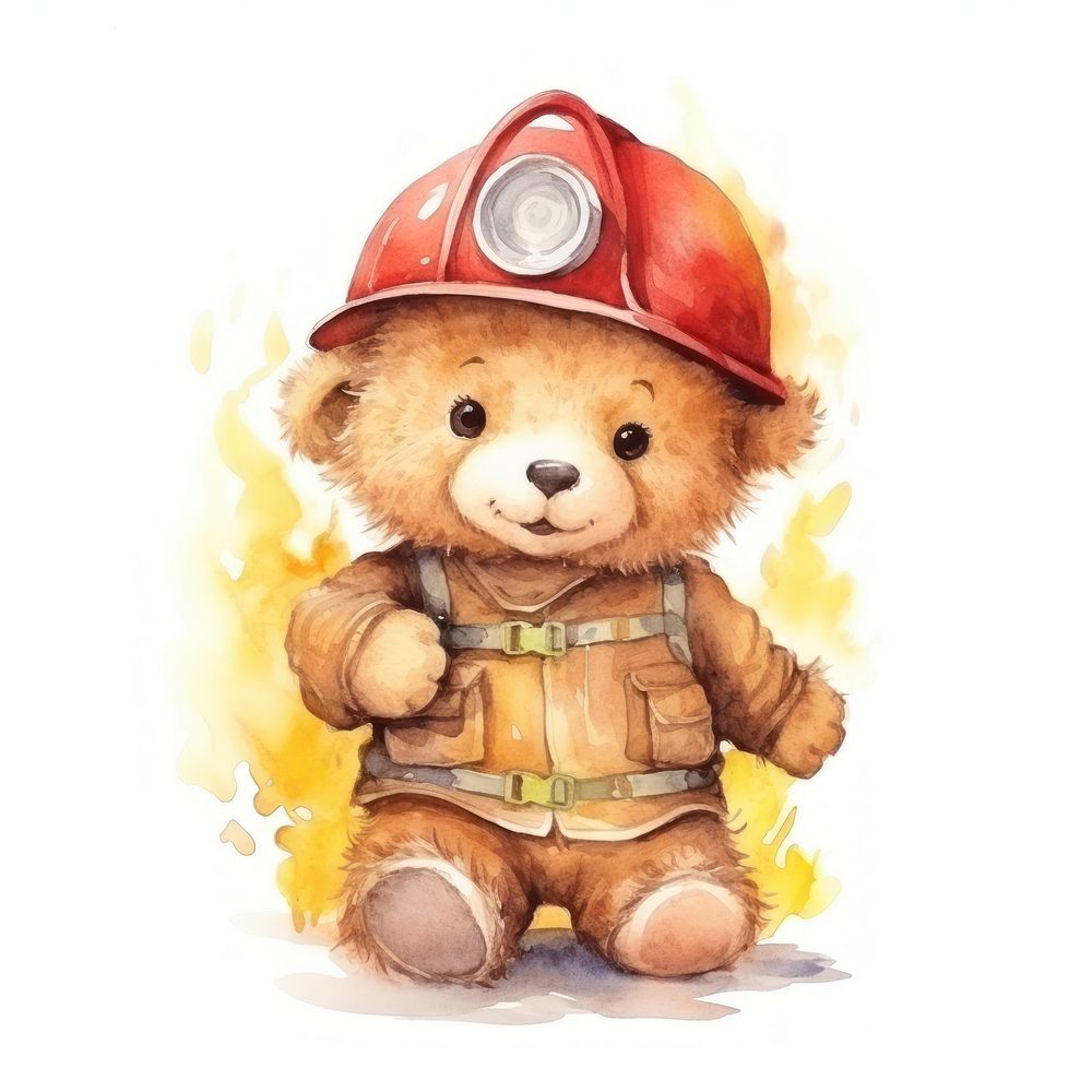 Fire fighter bear cartoon cute toy.
