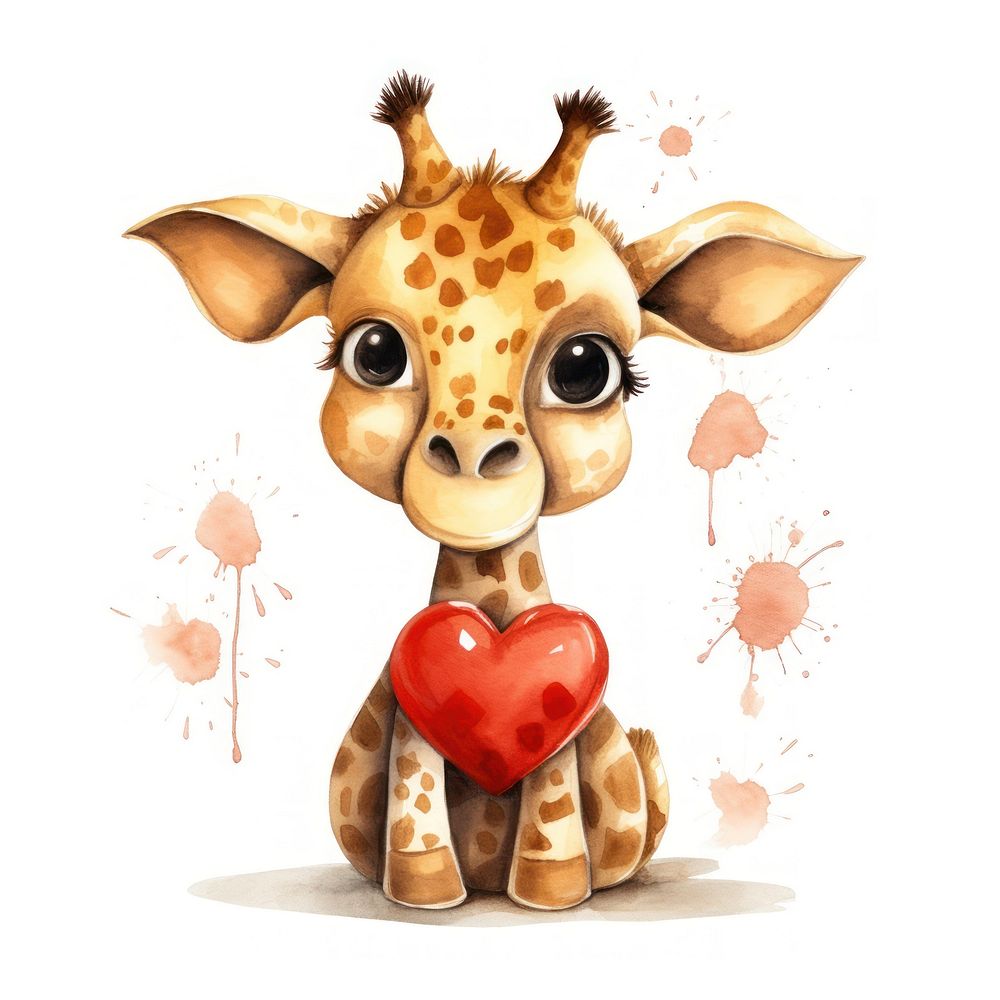Giraffe hugging big heart animal cartoon mammal.