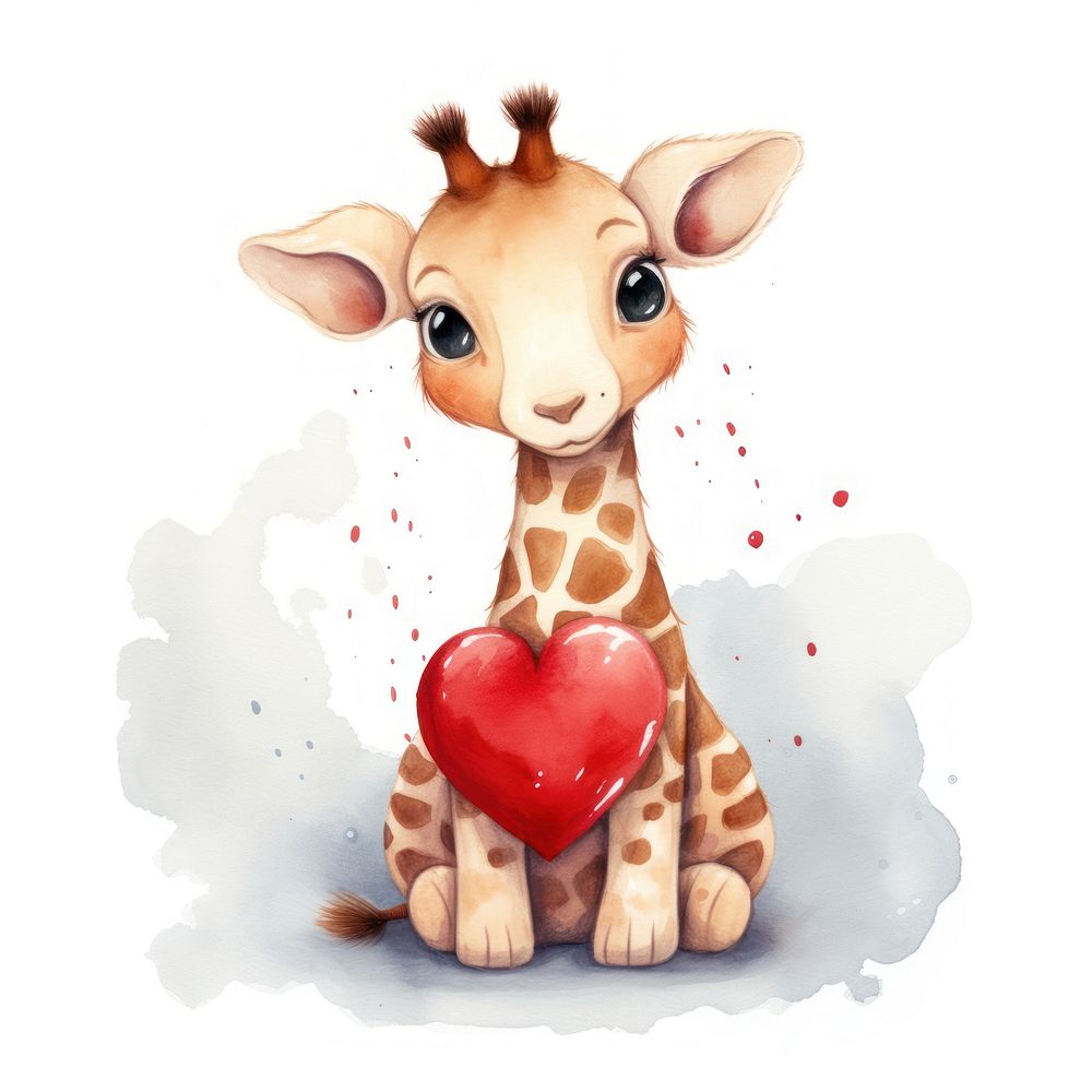 Giraffe hugging big broken heart animal cartoon mammal.