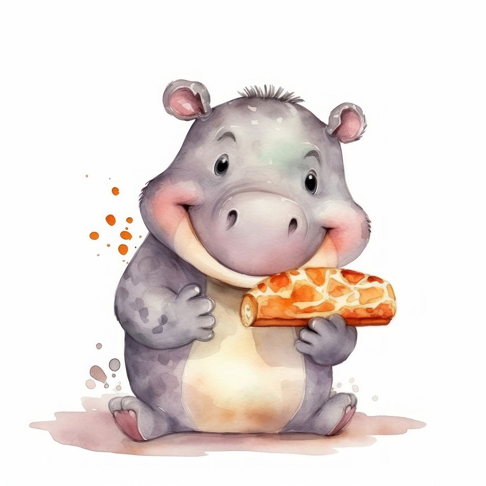 Hippo eating pizza animal cartoon mammal.