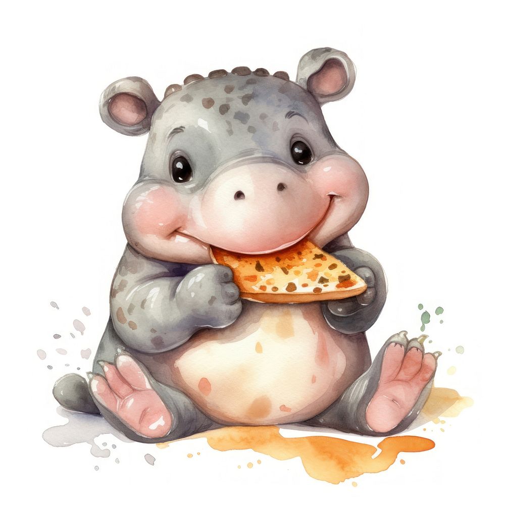 Hippo eating pizza animal cartoon mammal.