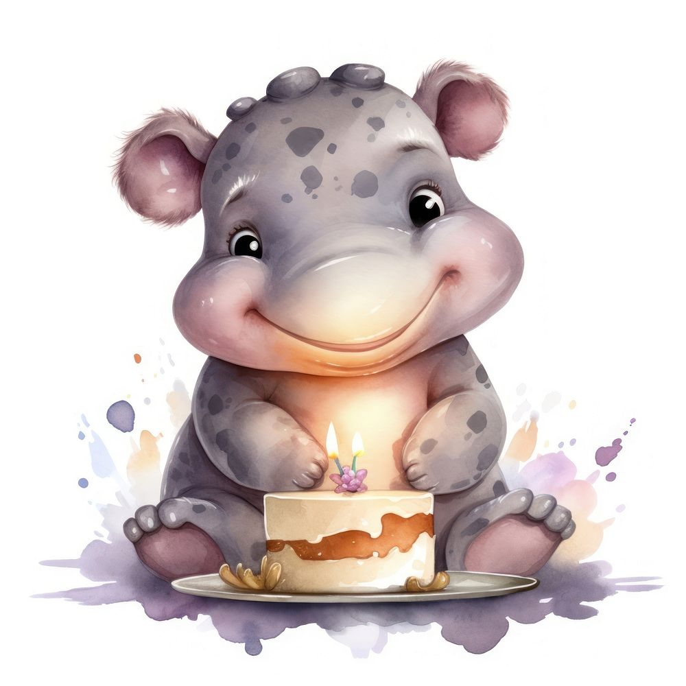 Hippo hugging cake dessert cartoon mammal.